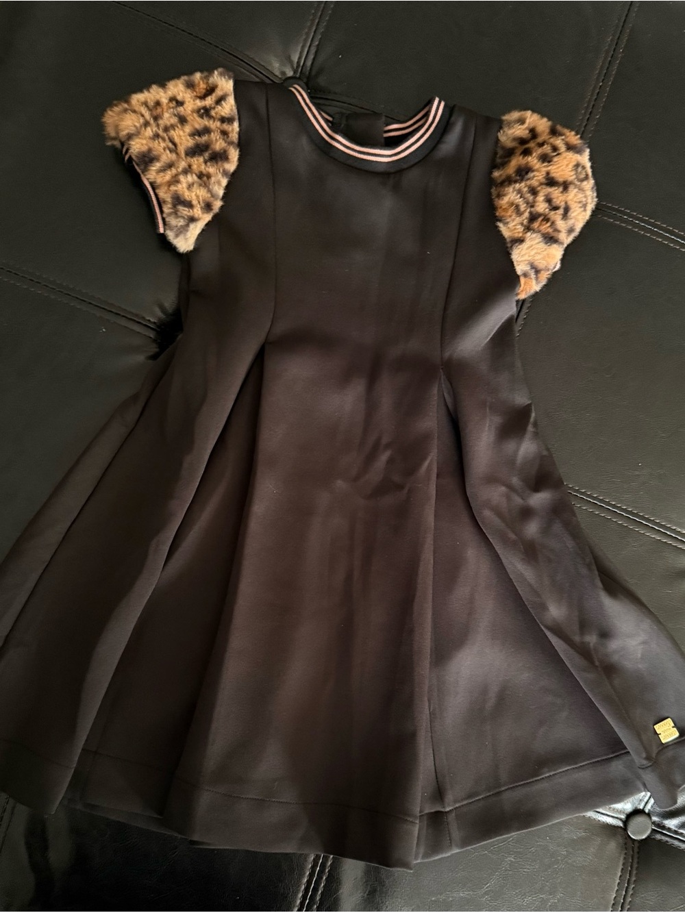 deux par deux Black Dress with Faux Fur Sleeves